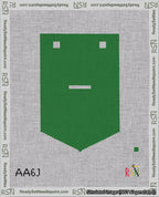 A taped needlepoint canvas with the design: Banner 18 mesh count Pointed Dash White on Green.