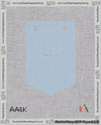 A taped needlepoint canvas with the design: Banner 18 mesh count Pointed Dash White on Light Blue.
