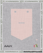 A taped needlepoint canvas with the design: Banner 18 mesh count Pointed Dash White on Pink.