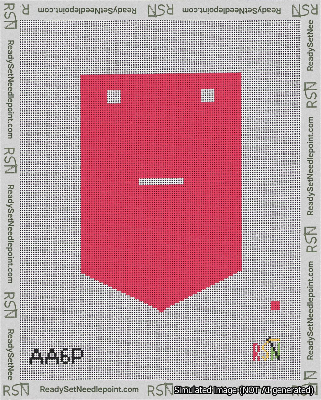 A taped needlepoint canvas with the design: Banner 18 mesh count Pointed Dash White on Red.