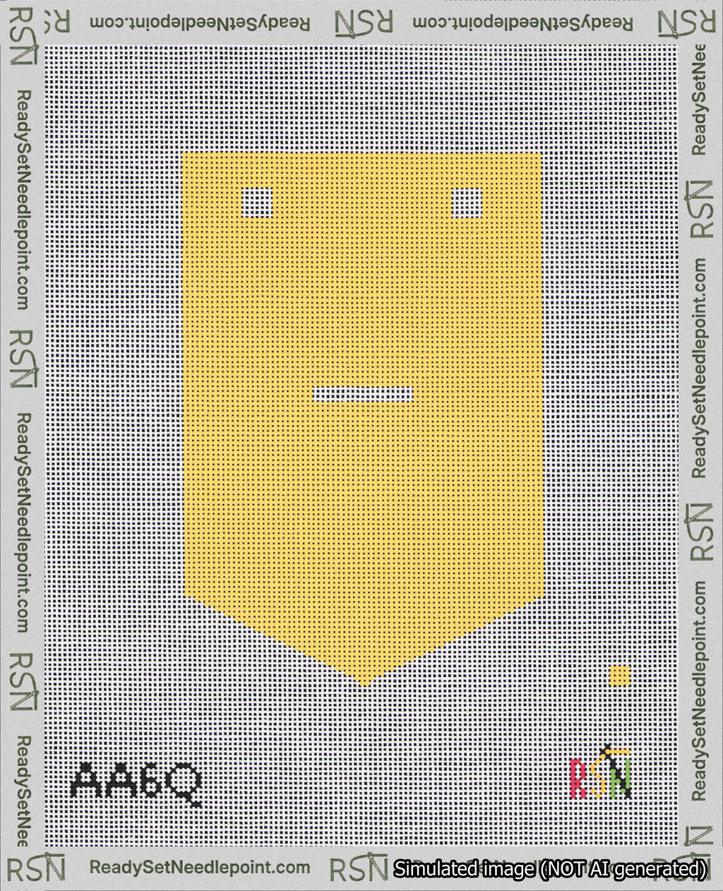 A taped needlepoint canvas with the design: Banner 18 mesh count Pointed Dash White on Yellow.