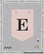 A taped needlepoint canvas with the design: Banner 18 mesh count Pointed E Black on Pink.