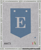 A taped needlepoint canvas with the design: Banner 18 mesh count Pointed E White on Blue.