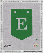 A taped needlepoint canvas with the design: Banner 18 mesh count Pointed E White on Green.