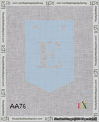 A taped needlepoint canvas with the design: Banner 18 mesh count Pointed E White on Light Blue.