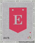 A taped needlepoint canvas with the design: Banner 18 mesh count Pointed E White on Red.