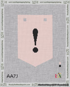 A taped needlepoint canvas with the design: Banner 18 mesh count Pointed Exclamation Black on Pink.