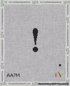 A taped needlepoint canvas with the design: Banner 18 mesh count Pointed Exclamation Black on White.