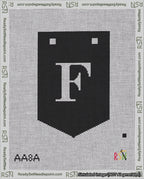 A taped needlepoint canvas with the design: Banner 18 mesh count Pointed F White on Black.
