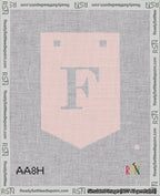 A taped needlepoint canvas with the design: Banner 18 mesh count Pointed F White on Pink.