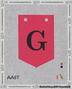A taped needlepoint canvas with the design: Banner 18 mesh count Pointed G Black on Red.