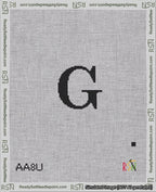 A taped needlepoint canvas with the design: Banner 18 mesh count Pointed G Black on White.