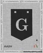 A taped needlepoint canvas with the design: Banner 18 mesh count Pointed G White on Black.
