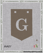 A taped needlepoint canvas with the design: Banner 18 mesh count Pointed G White on Brown.