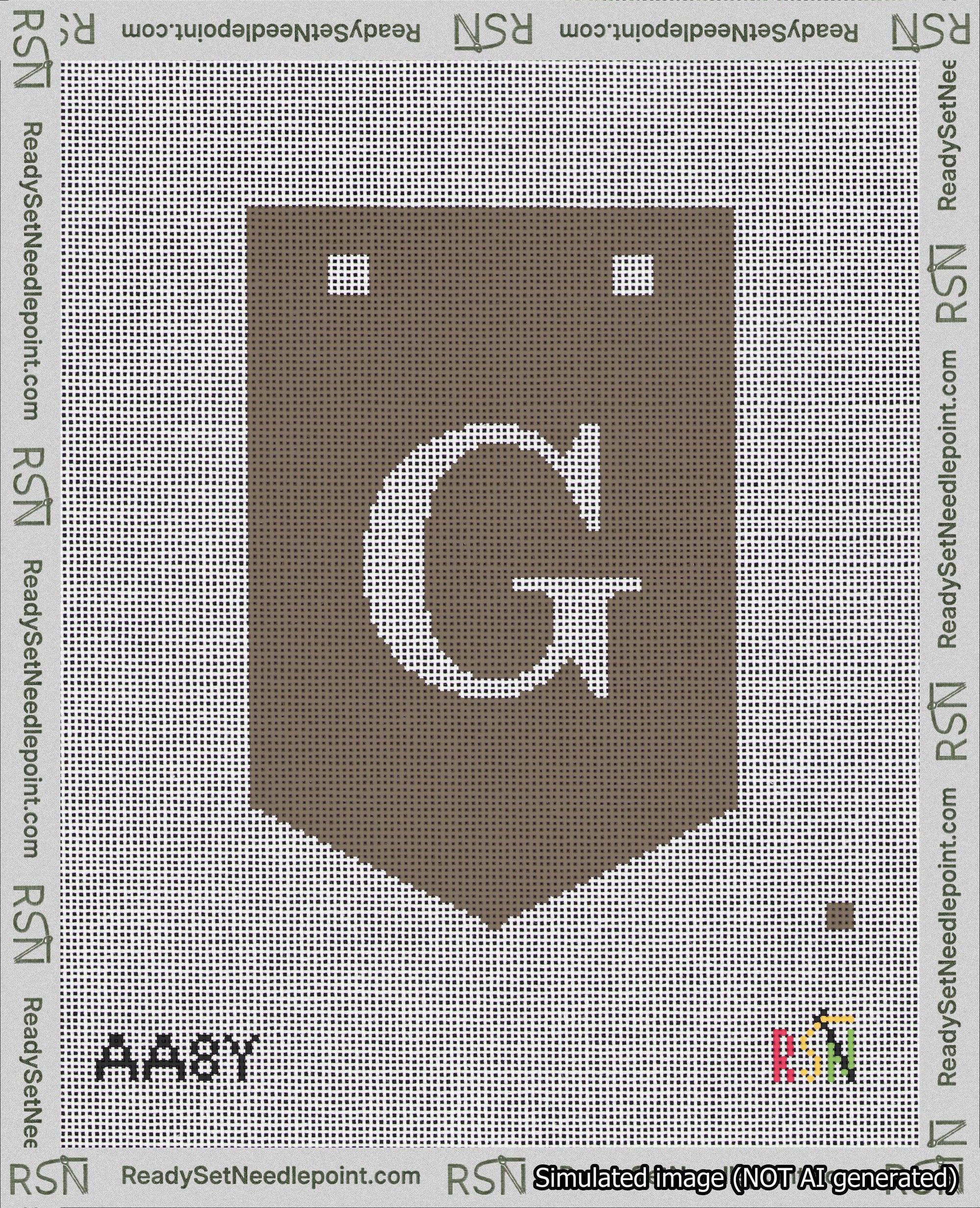 A taped needlepoint canvas with the design: Banner 18 mesh count Pointed G White on Brown.
