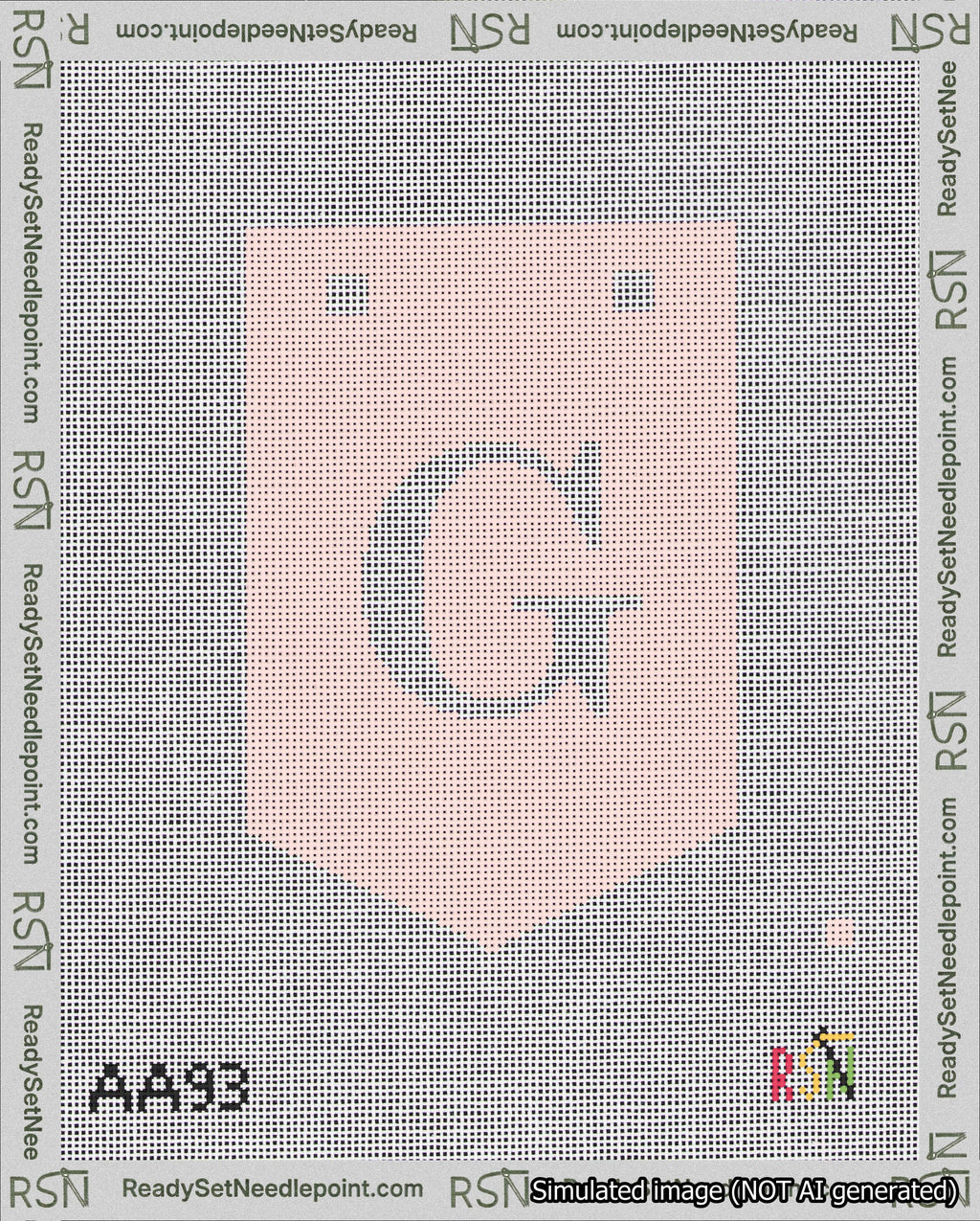 A taped needlepoint canvas with the design: Banner 18 mesh count Pointed G White on Pink.