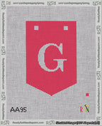 A taped needlepoint canvas with the design: Banner 18 mesh count Pointed G White on Red.