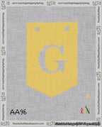 A taped needlepoint canvas with the design: Banner 18 mesh count Pointed G White on Yellow.