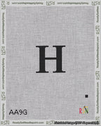A taped needlepoint canvas with the design: Banner 18 mesh count Pointed H Black on White.