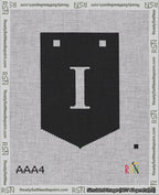 A taped needlepoint canvas with the design: Banner 18 mesh count Pointed I White on Black.