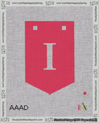 A taped needlepoint canvas with the design: Banner 18 mesh count Pointed I White on Red.