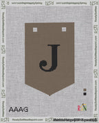 A taped needlepoint canvas with the design: Banner 18 mesh count Pointed J Black on Brown.