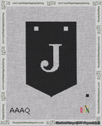 A taped needlepoint canvas with the design: Banner 18 mesh count Pointed J White on Black.