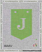 A taped needlepoint canvas with the design: Banner 18 mesh count Pointed J White on Light Green.