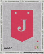A taped needlepoint canvas with the design: Banner 18 mesh count Pointed J White on Red.