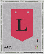 A taped needlepoint canvas with the design: Banner 18 mesh count Pointed L Black on Red.