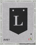 A taped needlepoint canvas with the design: Banner 18 mesh count Pointed L White on Black.