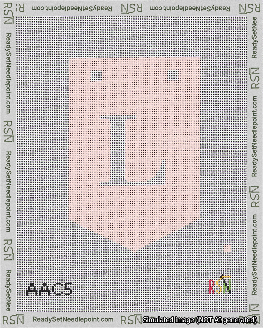A taped needlepoint canvas with the design: Banner 18 mesh count Pointed L White on Pink.