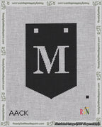 A taped needlepoint canvas with the design: Banner 18 mesh count Pointed M White on Black.