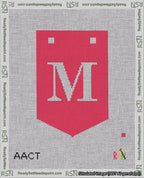A taped needlepoint canvas with the design: Banner 18 mesh count Pointed M White on Red.