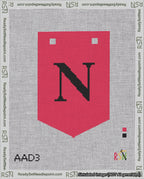 A taped needlepoint canvas with the design: Banner 18 mesh count Pointed N Black on Red.