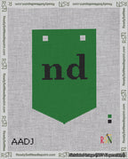 A taped needlepoint canvas with the design: Banner 18 mesh count Pointed nd Black on Green.
