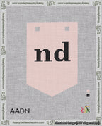A taped needlepoint canvas with the design: Banner 18 mesh count Pointed nd Black on Pink.