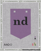 A taped needlepoint canvas with the design: Banner 18 mesh count Pointed nd Black on Purple.