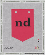 A taped needlepoint canvas with the design: Banner 18 mesh count Pointed nd Black on Red.