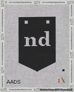 A taped needlepoint canvas with the design: Banner 18 mesh count Pointed nd White on Black.