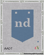 A taped needlepoint canvas with the design: Banner 18 mesh count Pointed nd White on Blue.