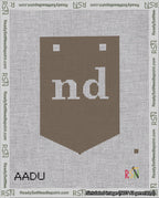 A taped needlepoint canvas with the design: Banner 18 mesh count Pointed nd White on Brown.