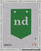 A taped needlepoint canvas with the design: Banner 18 mesh count Pointed nd White on Green.