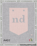 A taped needlepoint canvas with the design: Banner 18 mesh count Pointed nd White on Pink.