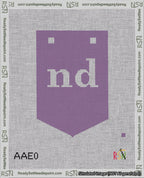 A taped needlepoint canvas with the design: Banner 18 mesh count Pointed nd White on Purple.