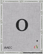 A taped needlepoint canvas with the design: Banner 18 mesh count Pointed O Black on White.