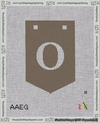 A taped needlepoint canvas with the design: Banner 18 mesh count Pointed O White on Brown.