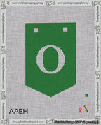 A taped needlepoint canvas with the design: Banner 18 mesh count Pointed O White on Green.