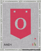 A taped needlepoint canvas with the design: Banner 18 mesh count Pointed O White on Red.