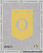 A taped needlepoint canvas with the design: Banner 18 mesh count Pointed O White on Yellow.